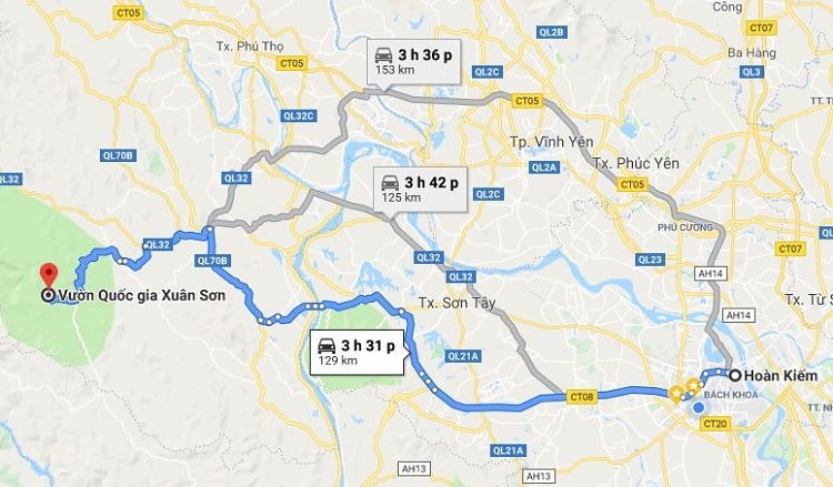 Vườn quốc gia Xuân Sơn trên bản đồ