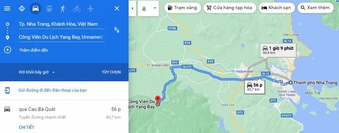 Bản đồ đi đến Yang Bay Nha Trang